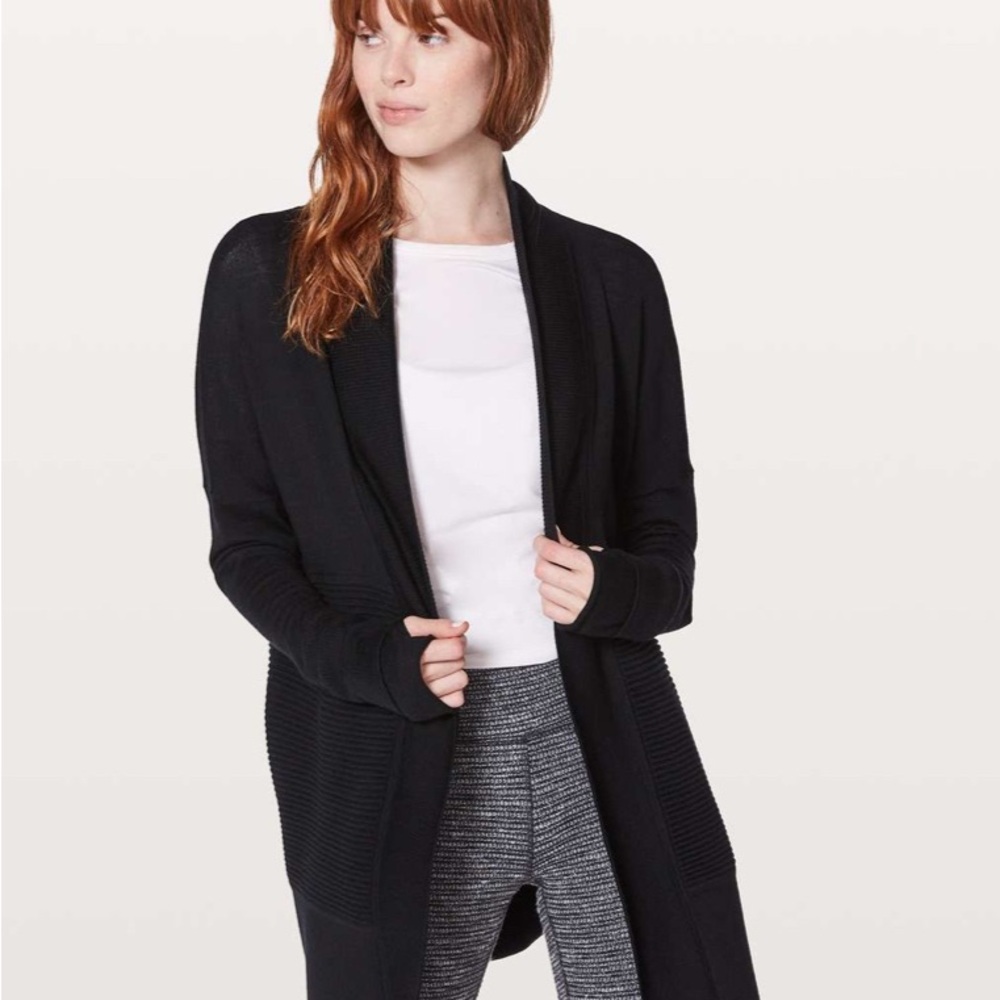 lululemon Sit in Lotus Wrap II Cardigan Sweater Merino Wool in Black
